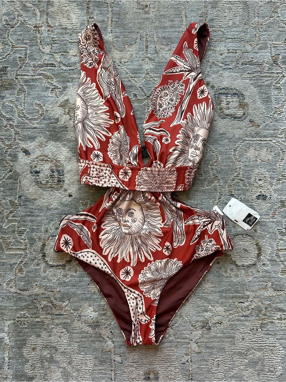 Johanna Ortiz Rust and Cream Sun Floral One-Piece Swimsuit- Morning Glory